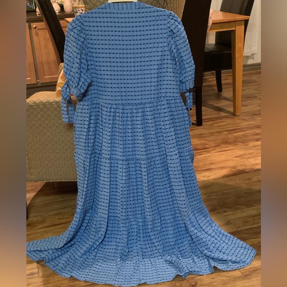 English Factory Gingham Tiered Midi Dress With Bow Puff Sleeve Maxi Sundress NWT - Picture 7 of 17